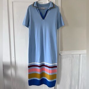 eva mendes for New York & Company Light Blue Midi Dress with Multicolor Stripes